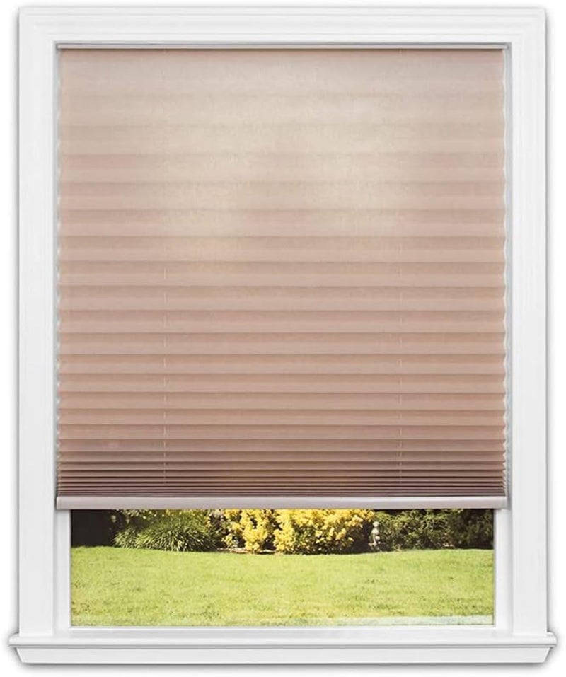 Redi Shade No Tools Easy Lift TrimatHome Cordless Pleated Light Filtering Fabric Shade Natural 60 W x 64 L Fits windows 43 60