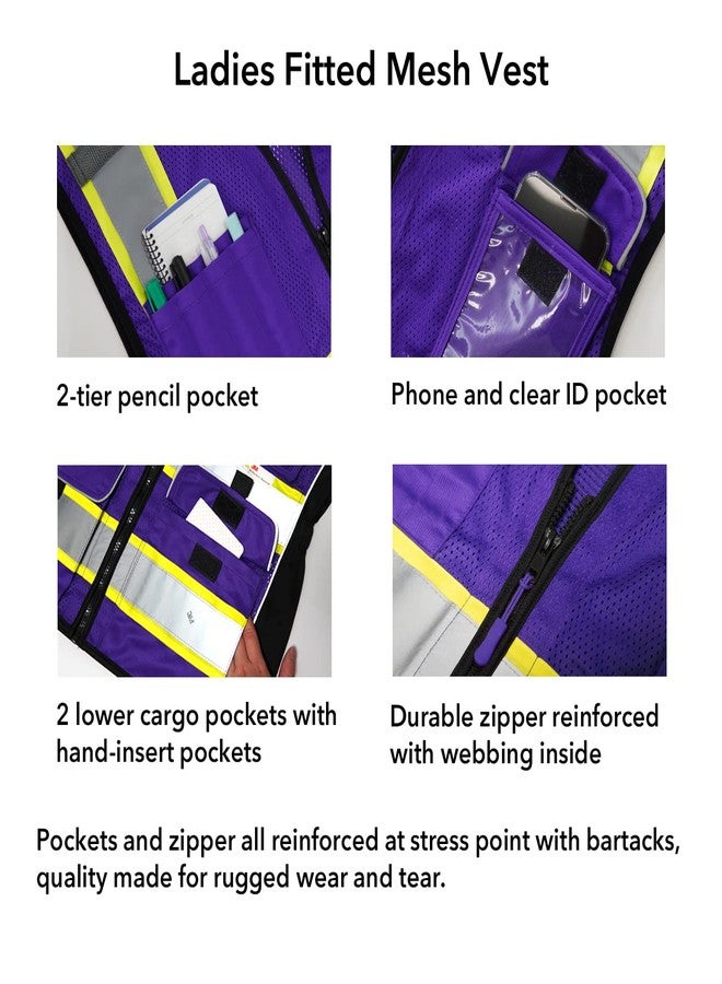 Dib Safety Vest for Women with Pockets, Mesh Reflective Vest High Visibility, ANSI Class 2 Made with 3M Reflective Tape, Purple 2XL - Image 5