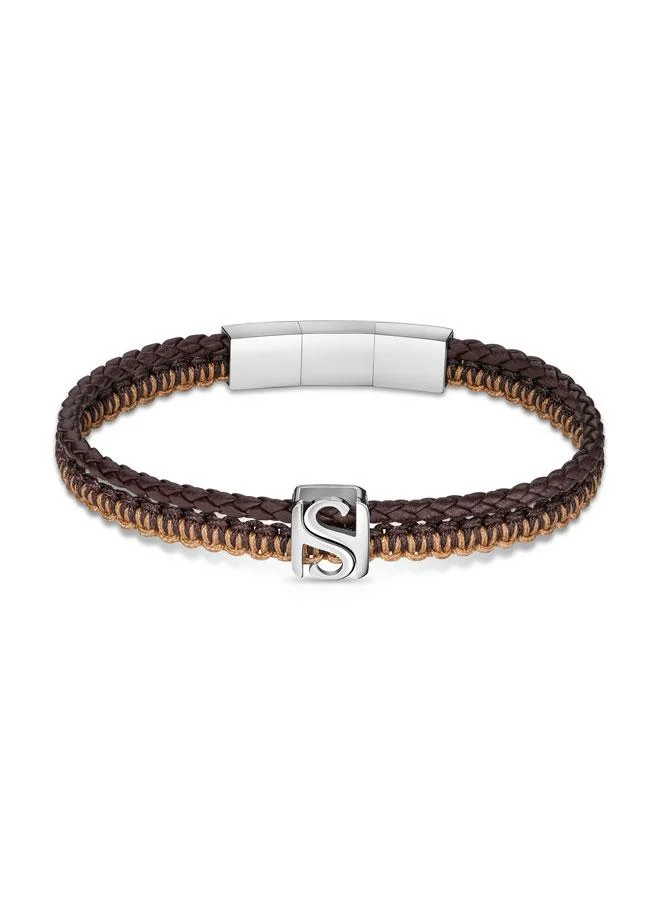 Saint Honore Paris Logo Brown Macramé Braided Leather Bracelet for Men