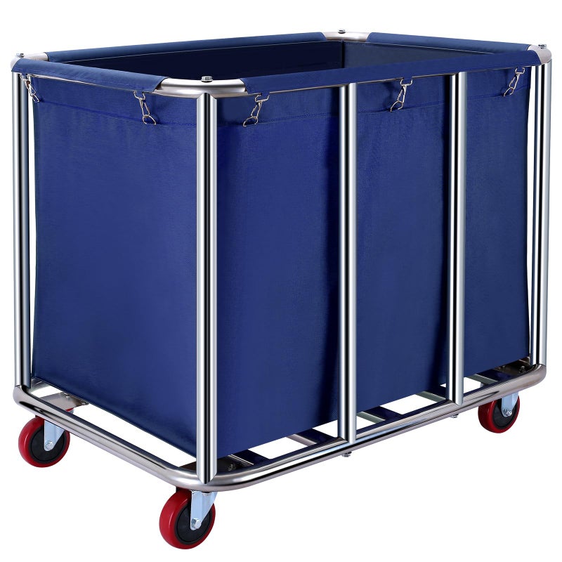 JJSMKCH JJSMKCH Commercial Laundry Cart with Wheels 400L Capacity Sturdy Steel Frame Waterproof Oxford Cloth 330 lbs Load Blue 