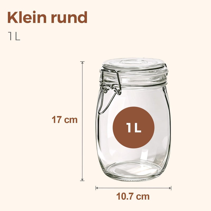 Airtight Glass Canister Set of 3 with Lids 34oz Food Storage Jar Round - Storage Container with Clear Preserving Seal Wire Clip Fastening for Kitchen Canning Cereal,Pasta,Sugar,Beans,Spice - Image 2
