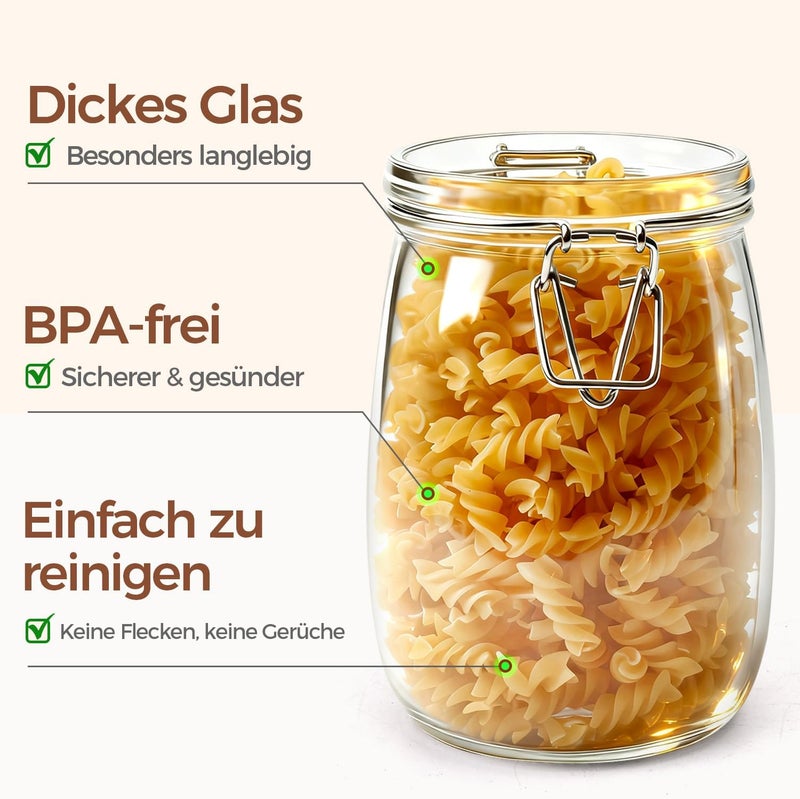 Airtight Glass Canister Set of 3 with Lids 34oz Food Storage Jar Round - Storage Container with Clear Preserving Seal Wire Clip Fastening for Kitchen Canning Cereal,Pasta,Sugar,Beans,Spice - Image 4