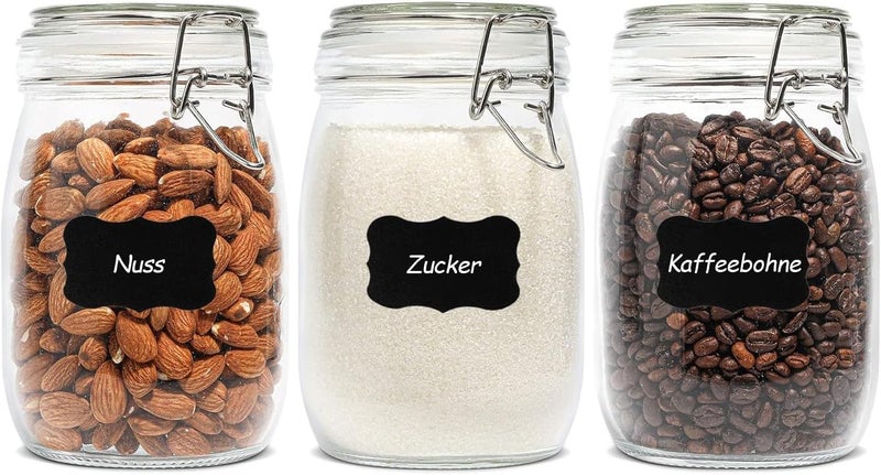 Airtight Glass Canister Set of 3 with Lids 34oz Food Storage Jar Round - Storage Container with Clear Preserving Seal Wire Clip Fastening for Kitchen Canning Cereal,Pasta,Sugar,Beans,Spice - Image 1