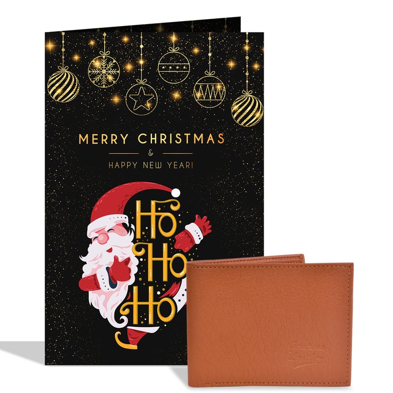 GIFT MY PASSION GIFT MY PASSION Merry Christmas And Happy New Year Greeting Card with Brown Mens Wallet Combo Pack of 2