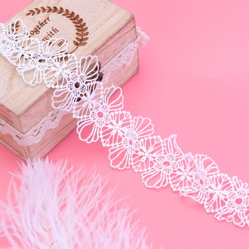 1pc Lace Trim DIY Hollow Flower Lace Ribbon Embroidered Net Lace Sewing Accessories (White) - Image 3