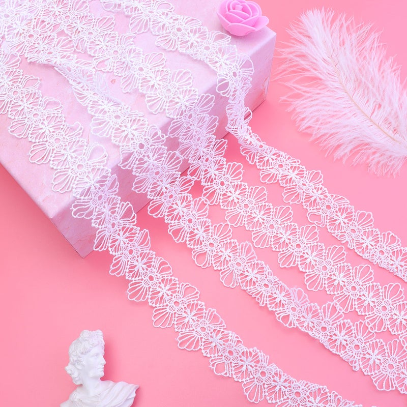 1pc Lace Trim DIY Hollow Flower Lace Ribbon Embroidered Net Lace Sewing Accessories (White) - Image 1