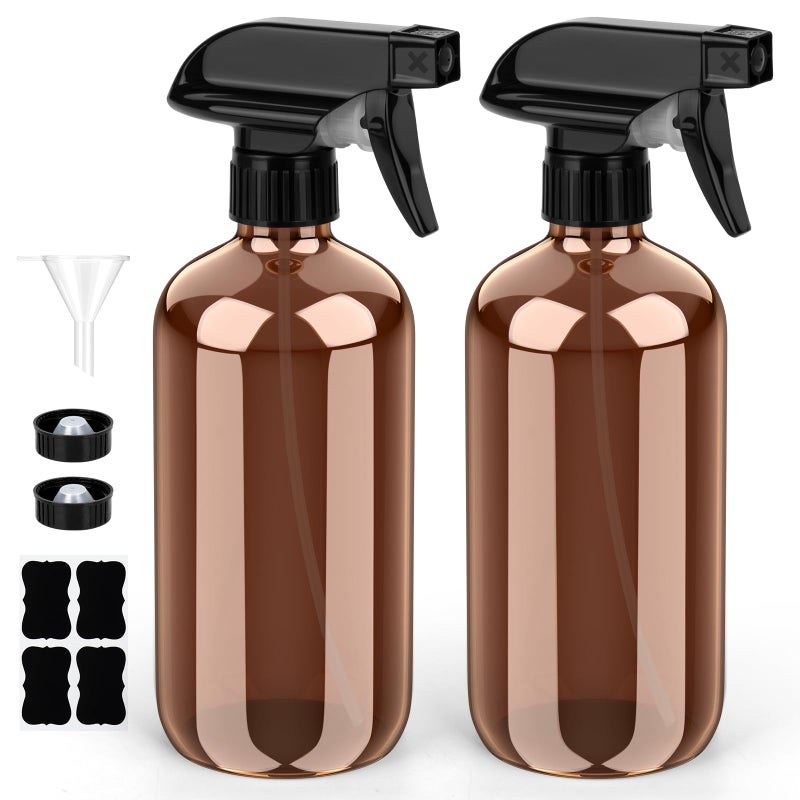Bontip Glass Spray Bottle, Amber Glass Spray Bottle Set & Accessories Refillable for Plants Window Cleaners Aromatherapy Facial Hydration Watering Flowers Hair Care (2 Pack/8 oz) (Amber) - Image 1