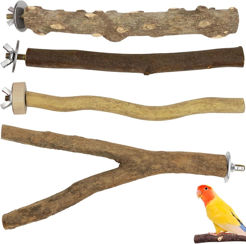 LhyBtm Set of 4 Natural Perches for Birds, Natural Wood Poles, Bird Stand, Bird Accessories, Perches for Budgies, Canaries, Cockatiels, Bird Accessories in Bird Cage - Image 1