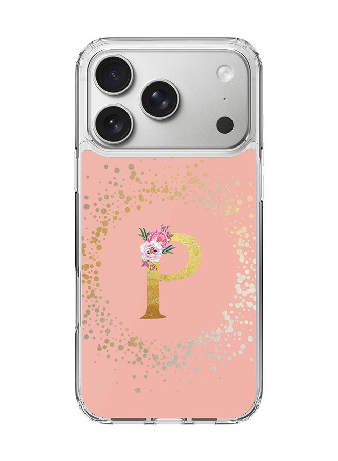 Stylizedd Classic Clear MagSafe Case for iPhone 17 Pro , Hybrid Soft Case Flexible Edges Anti Drop TPU PC Gel Thin Transparent Cover [ Designed for iPhone 17 Pro ] - Custom Monogram Initial Letter Floral Pattern Alphabet - P  (Rose Pink )