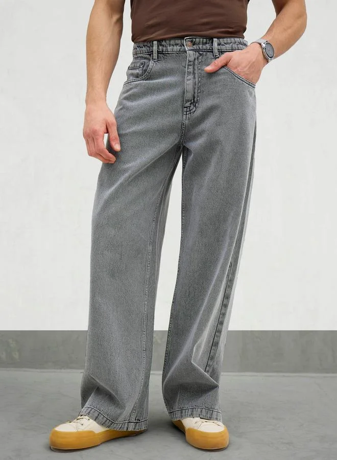 ساسافراس Sassafras Men Grey Mid Rise Plain Wide Leg Jeans