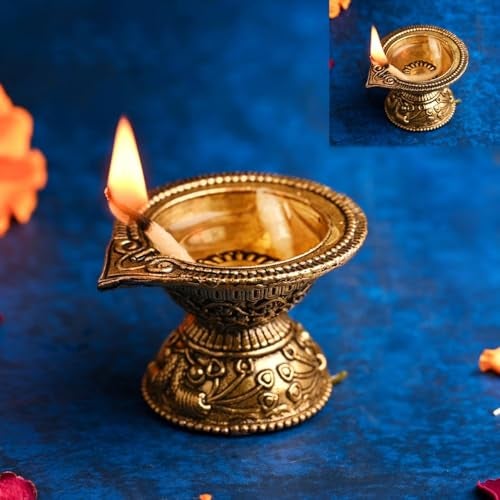 INDICAST Religious Brass Diya for Puja | 1.25" Arti Deepak Deepam Oil Lamp for Worship and Festivities | Perfect for Pooja Rituals (Weight - 50gm) - Image 1