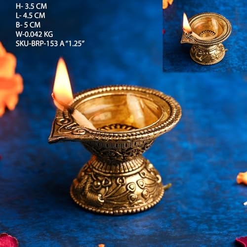 INDICAST Religious Brass Diya for Puja | 1.25" Arti Deepak Deepam Oil Lamp for Worship and Festivities | Perfect for Pooja Rituals (Weight - 50gm) - Image 2