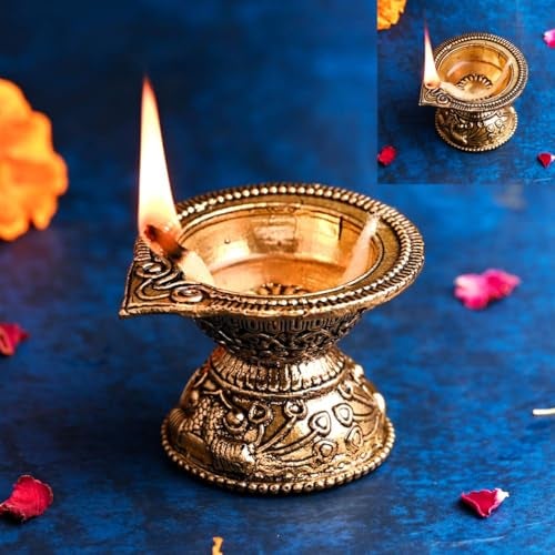 INDICAST Religious Brass Diya for Puja | 1.25" Arti Deepak Deepam Oil Lamp for Worship and Festivities | Perfect for Pooja Rituals (Weight - 50gm) - Image 3