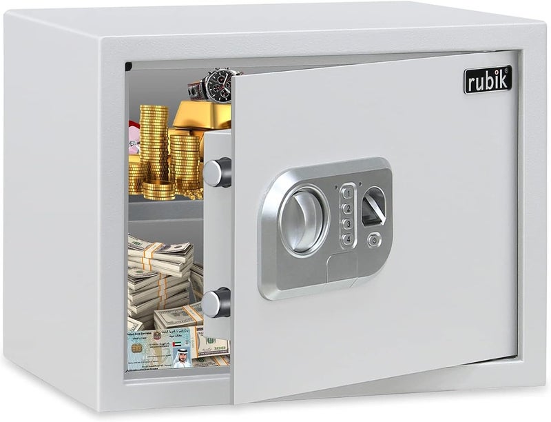 Rubik Large Safe Box Biometric Fingerprint, Digital Keypad and Key Lock, A4 Document Size Safety Locker for Home Office RBFPN30 (8kg, 30x38x30cm) White - Image 2
