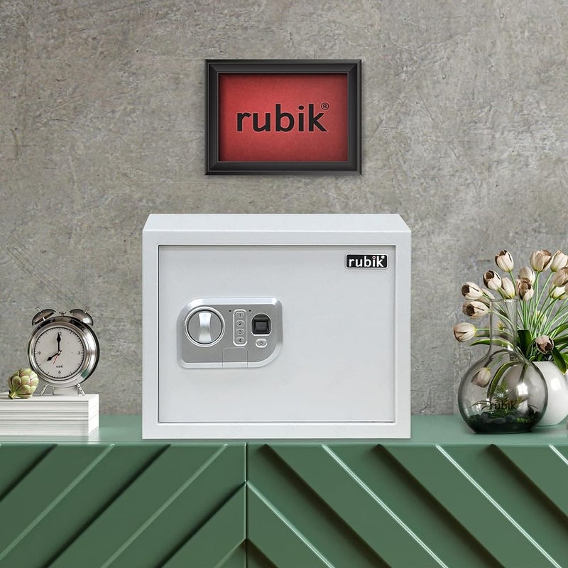 Rubik Large Safe Box Biometric Fingerprint, Digital Keypad and Key Lock, A4 Document Size Safety Locker for Home Office RBFPN30 (8kg, 30x38x30cm) White - Image 5