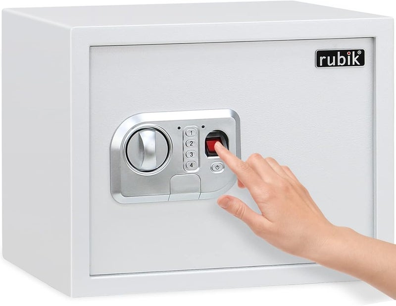 Rubik Large Safe Box Biometric Fingerprint, Digital Keypad and Key Lock, A4 Document Size Safety Locker for Home Office RBFPN30 (8kg, 30x38x30cm) White - Image 1