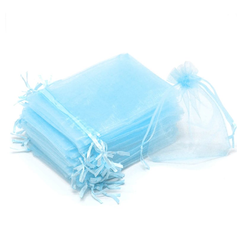 Bezall 50Pcs Organza Bags 3x4 inch Sky Blue Baby Shower Favor Bags Small Drawstring Mesh Jewelry Gift Pouches Wedding Party Candy Bag
