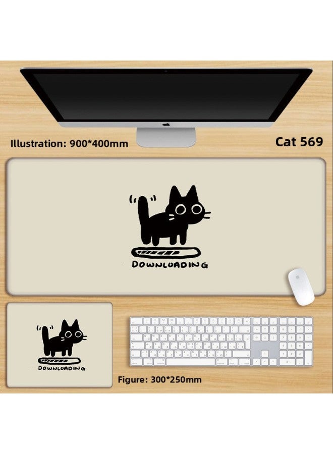 Cat Mouse Pad Cute Cartoon Large Male Black Keyboard Girl Mouse Pad Office Desktop Table Mat-Color:900x400mm-4mm-Pattern:Lake Blue Cat 569  - Image 1