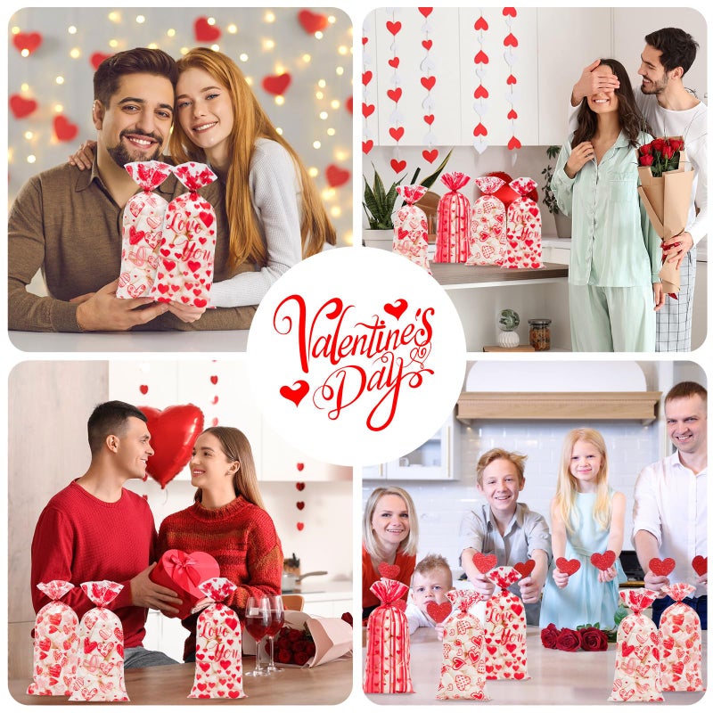Litmitfu 100 Pcs Valentine Treat Bags - Red Heart Cellophane Goodie Bags, Clear Plastic Happy Valentine's Day Cello Candy Gift Bag With Twist Ties for Wedding Anniversary Party Favors Supplies - Image 2