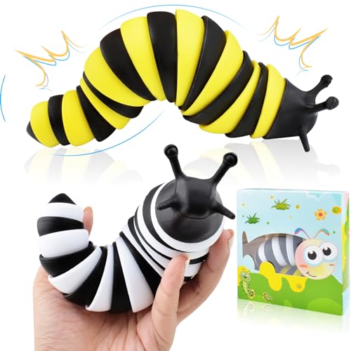 Cevioce Fidget Slug Toy Sensory Slug Fidget Toy for Kids Adults 2 PCS Cute 3D Articulated Sensory Toys Can Be Spliced SafeExercise Wrist Strength Stress Relief Great Gift for ADHD Autism B - Image 1