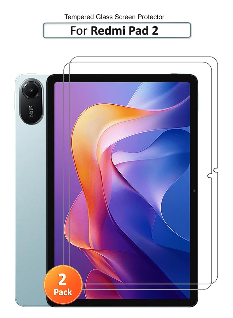 Unipha لجهاز Redmi Pad 2 - 11.0 بوصة - 2 عبوة واقي شاشة زجاجي مقسى - لمسة حساسة عالية الجودة، شفافية أعلى، سهل التركيب، مقاوم للخدوش وخالي من الفقاعات - شفاف - Image 1
