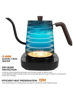 Generic Electric Gooseneck Kettle, 800ml Ultra Fast Boiling Hot Water Kettle, Stainless Steel Electric Kettle, Automatic Temperature Control and Constant Temperature, 1000W Rapid Heating (Black)  - Image 5
