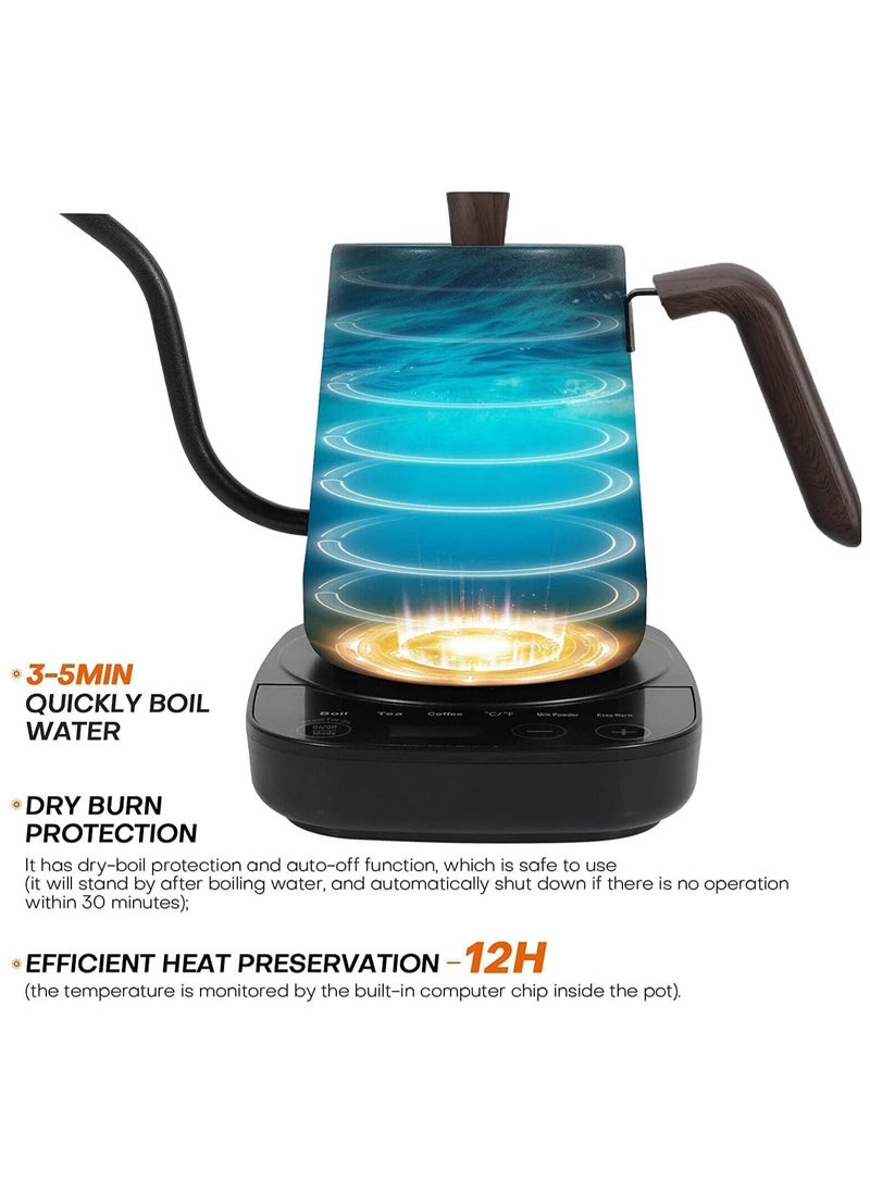 Generic - Electric Gooseneck Kettle, 800ml Ultra Fast Boiling Hot Water Kettle, Stainless Steel Electric Kettle, Automatic Temperature Control and Constant Temperature, 1000W Rapid Heating (Black) - Image 1