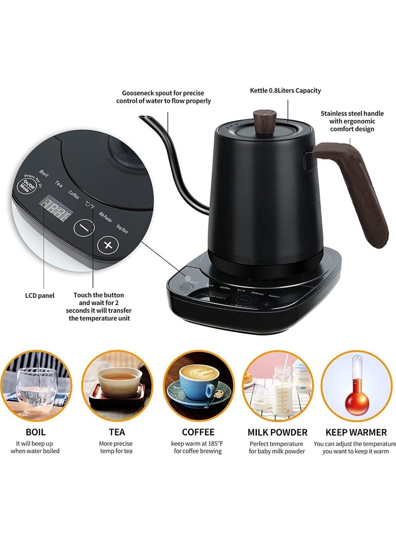 Generic - Electric Gooseneck Kettle, 800ml Ultra Fast Boiling Hot Water Kettle, Stainless Steel Electric Kettle, Automatic Temperature Control and Constant Temperature, 1000W Rapid Heating (Black) - Image 1