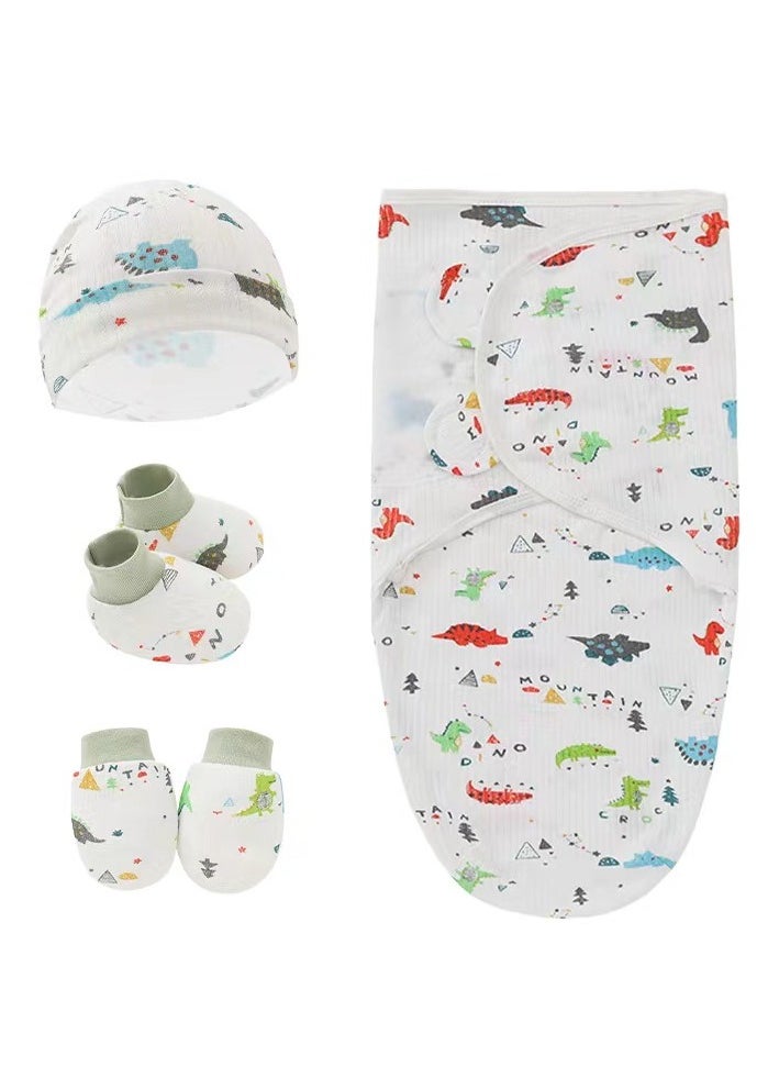 MIXDE 4 PCS Baby Swaddle Blanket Wrap Cap Gloves and Foot Straps Set Newborn Infant Sleep Sack With Caps 100% Breathable Cotton 0-4 Month 