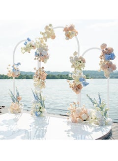 WISFOR Wedding Arch Shelf Stand Set of 3 White Metal Wedding Arch Backdrop Stand Frame Decoration Arched Flower Stand with Sturdy Base for Ceremony Celebrations Birthday Party  - Image 1