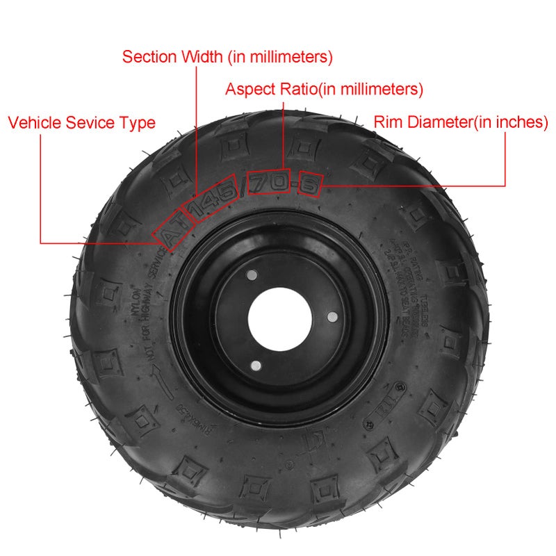 Generic Headerbs ATV Tubeless Tyres, 145/70-6 Tyres, Go Kart Tubeless Tyre with 6 Inch Rubber Rim Universal for Go Kart UTV Quad Bike 4 Wheelers  - Image 2
