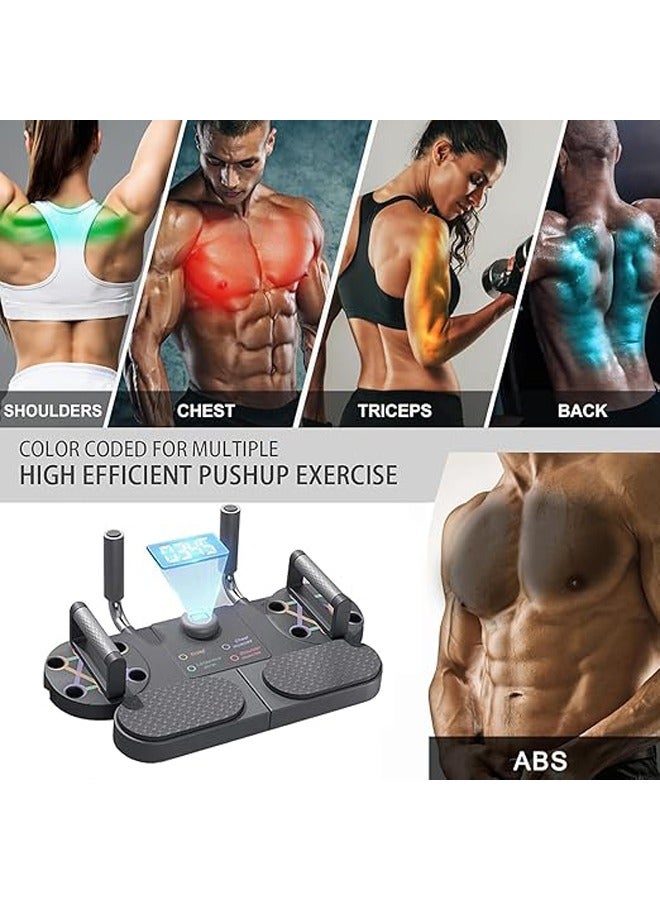 Hihonor Push Up Board, Multi-function Push Up Stand with Resistance Bands, Home Workout Set for Floor to Strengthen Arms, Core and Back, Electronic Time Counting, Push Up Handles for Body Toning&Training - Image 5