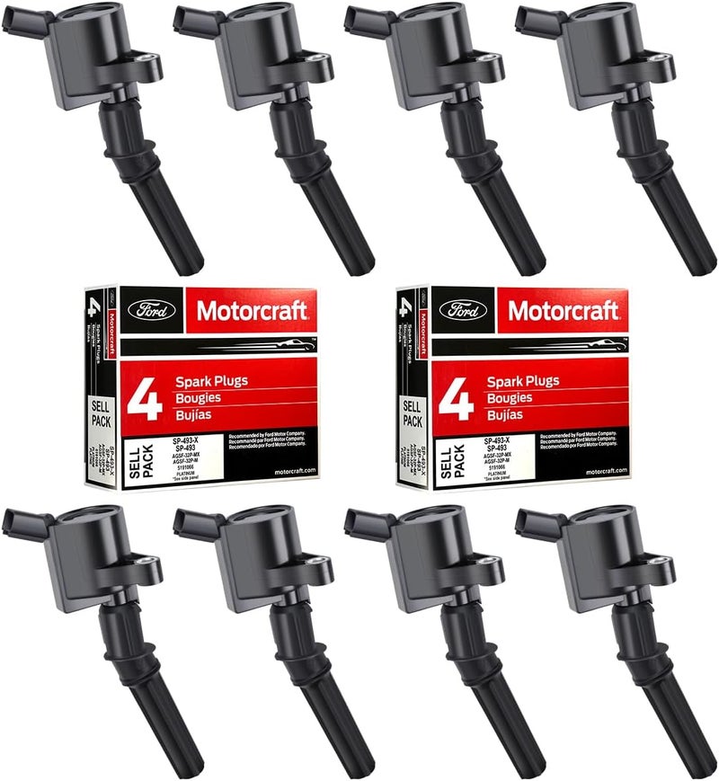 MAS Ignition Coils DG508 and Motorcraft Spark Plugs SP493 for Ford Lincoln Mercury 4.6L Engines - Image 1