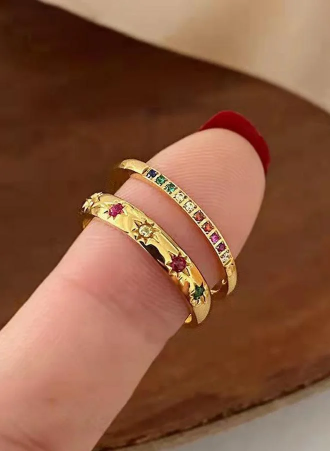 تايك تو حزمة من 2 - خواتم مُرصعة بعدة أحجار زركونيا