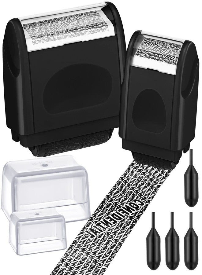 Nezyo 2 Pack Identity Protection Roller Stamp Identity Theft, Confidential, Privacy Roller Stamp Information Blocker and 4 Pack Refill Ink for ID Account Data Address Security(Black) - Image 1