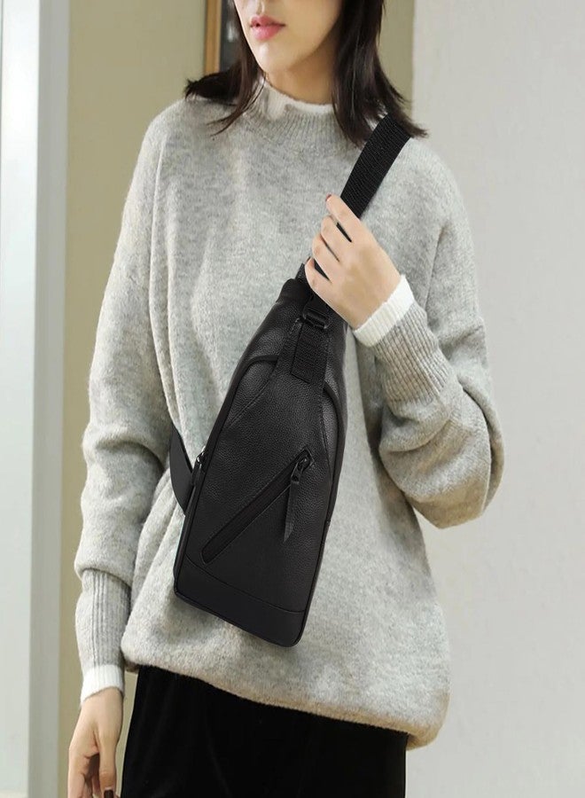 Half Moon Echelon Crossbody Sling Bag for Men Slim Vegan Leather Chest Bag for Men Women for Upto 8-inch iPad Small Shoulder Side Bag Water-resistant Mobile Passport Bag Travel Office (Pitch Black) - Image 2