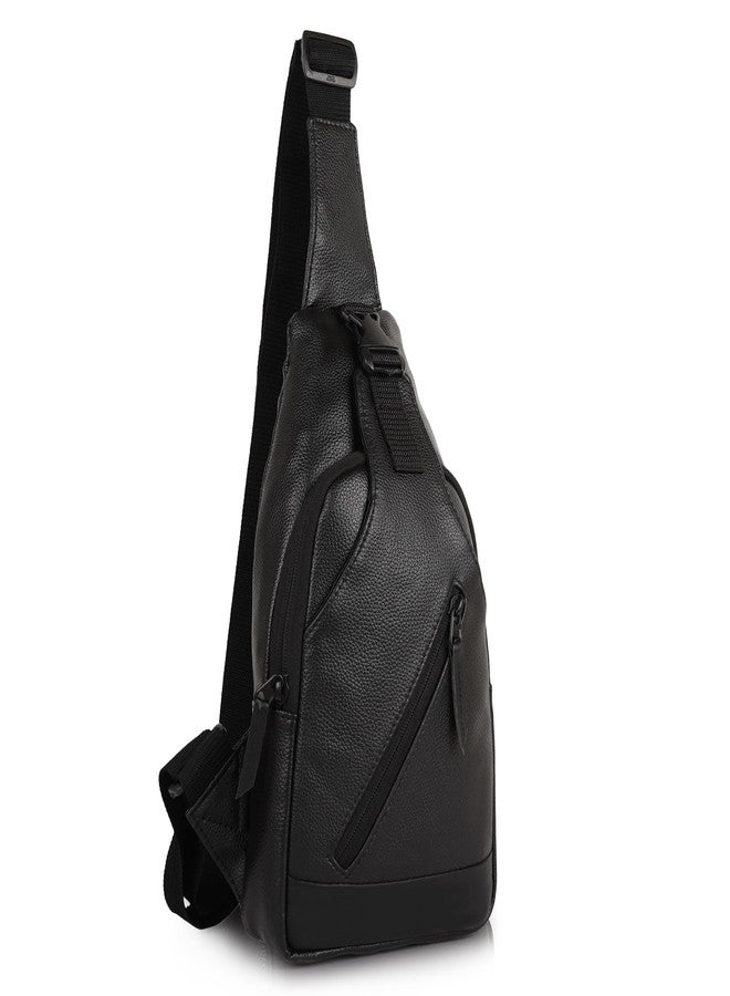 Half Moon Echelon Crossbody Sling Bag for Men Slim Vegan Leather Chest Bag for Men Women for Upto 8-inch iPad Small Shoulder Side Bag Water-resistant Mobile Passport Bag Travel Office (Pitch Black) - Image 1
