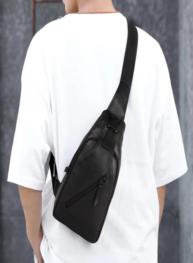 Half Moon Echelon Crossbody Sling Bag for Men Slim Vegan Leather Chest Bag for Men Women for Upto 8-inch iPad Small Shoulder Side Bag Water-resistant Mobile Passport Bag Travel Office (Pitch Black) - Image 3