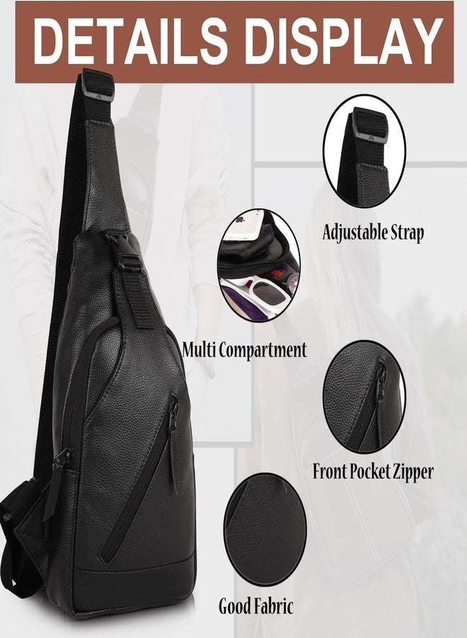 Half Moon Echelon Crossbody Sling Bag for Men Slim Vegan Leather Chest Bag for Men Women for Upto 8-inch iPad Small Shoulder Side Bag Water-resistant Mobile Passport Bag Travel Office (Pitch Black) - Image 4