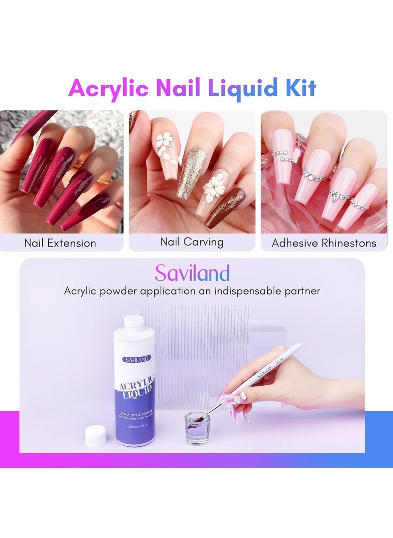Saviland Saviland Monomer Acrylic Nail Liquid – 8.11fl.oz Acrylic Liquid with 3PCS Acrylic Brushes Size（8/10/14）for Acrylic Powders, Non-Yellowing Acrylic Nail Liquid for DIY Home Nail Salon Use  - Image 4