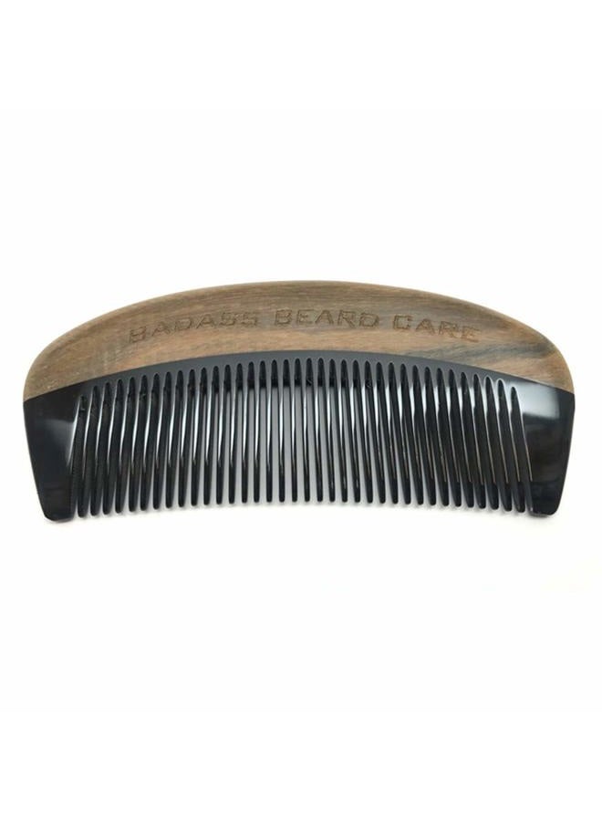 Badass Beard Care Black Series - Fine Tooth Ox Horn Comb For Men - 100% Ox Horn & Sandalwood, Hand Made, Sanded and Polished - Image 1