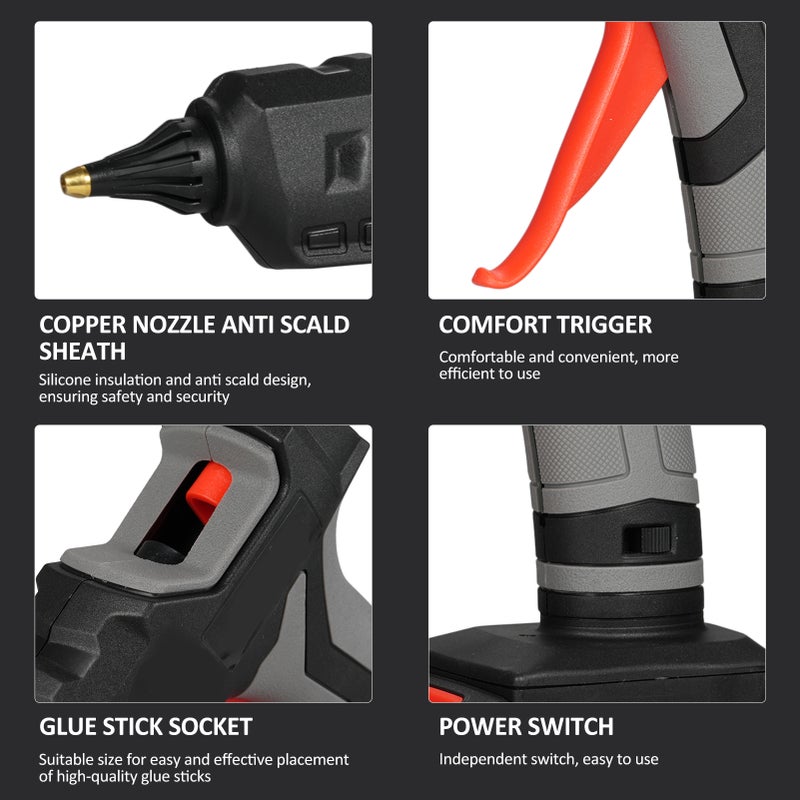Cordless Hot Melt Glue Machine: Black & Grey, 21V 2.0Ah Rechargeable Battery, Fast 2-3 Min Heating - Ergonomic Lightweight Grip, Anti-Scald Safety Design for DIY Crafts, Home Repair, Holiday Decoratio - Image 5