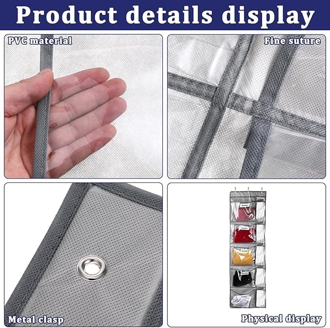 2Pcs Weekly Clothes Organizer for Kids - Over The Door Storage with 10 Transparent Pockets - Image 2