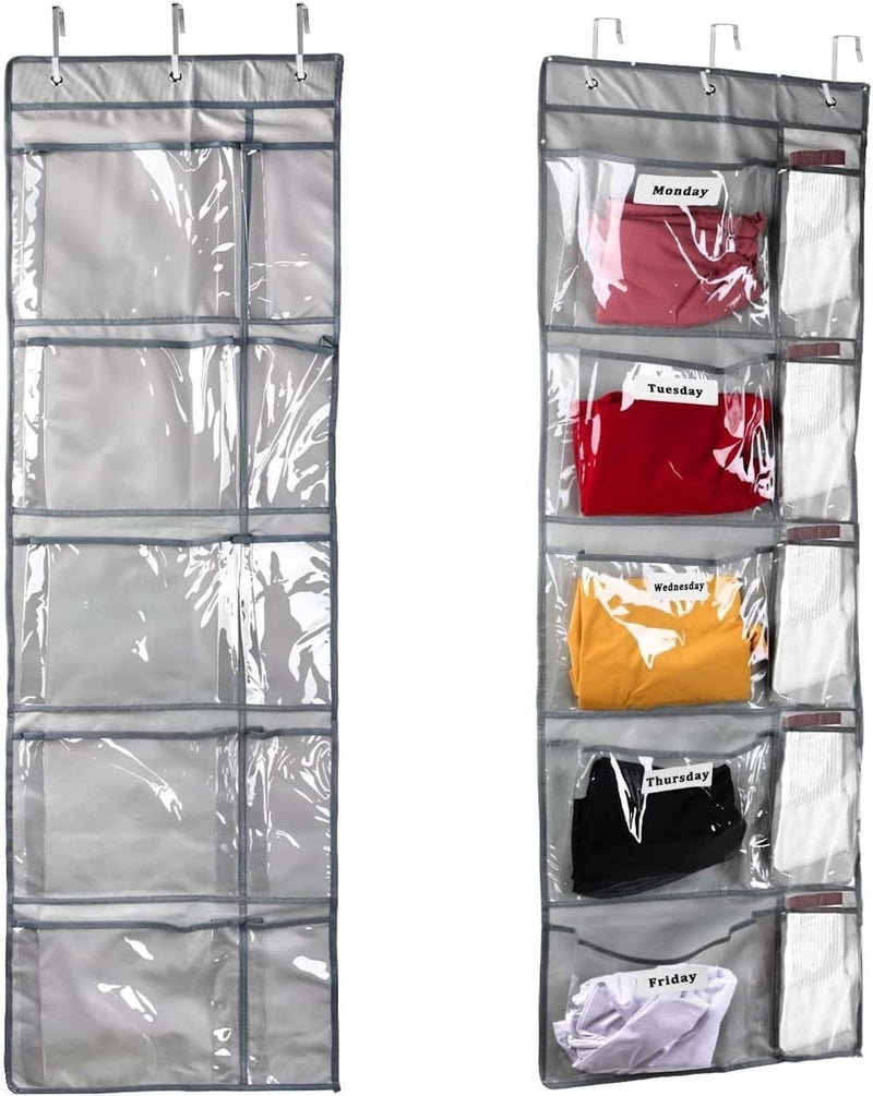 2Pcs Weekly Clothes Organizer for Kids - Over The Door Storage with 10 Transparent Pockets - Image 1
