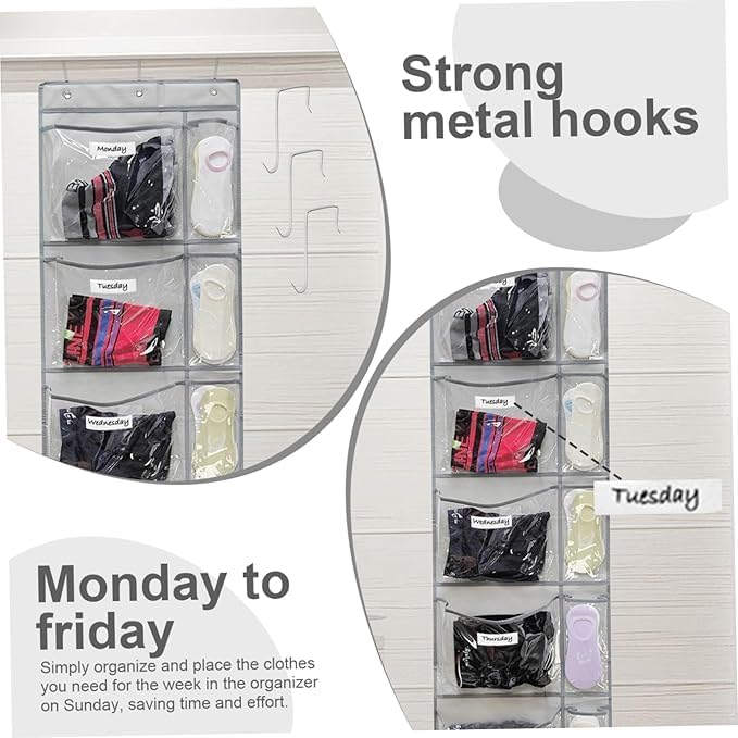 2Pcs Weekly Clothes Organizer for Kids - Over The Door Storage with 10 Transparent Pockets - Image 4