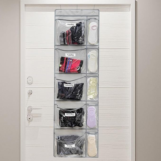 2Pcs Weekly Clothes Organizer for Kids - Over The Door Storage with 10 Transparent Pockets - Image 5