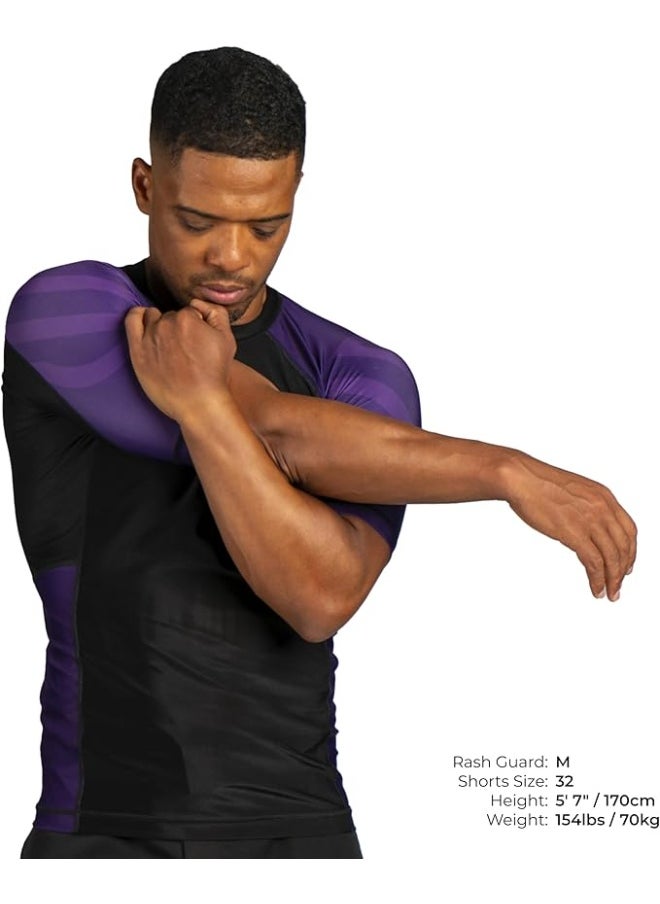 Sanabul  Essential Short Sleeve Compression Shirt For Men | Mma Wrestling Jiu Jitsu Bjj Base Layer Rash Guard | Workout Men'S Compression Shirt (X-Large, Purple)  - Image 2