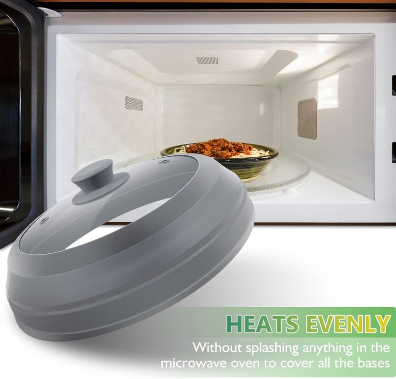 flowlamp Microwave Splatter Cover,Glass Microwave Cover for Food BPA Free,10.5 inches Foldable Microwave Plate Cover Silicone Splash Guard Microwave Food Cover Treated anti-rust metal - Image 2