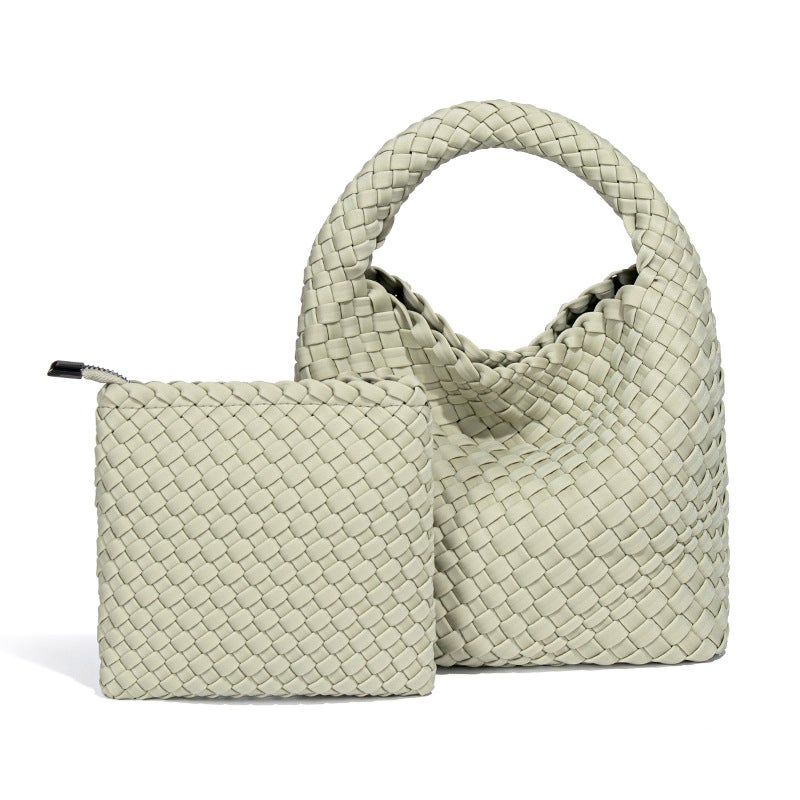 Early Spring New High-End Fashion Versatile Food Basket Woven Bag Handmade Bag Single Shoulder Slung Bucket Bag - Image 1