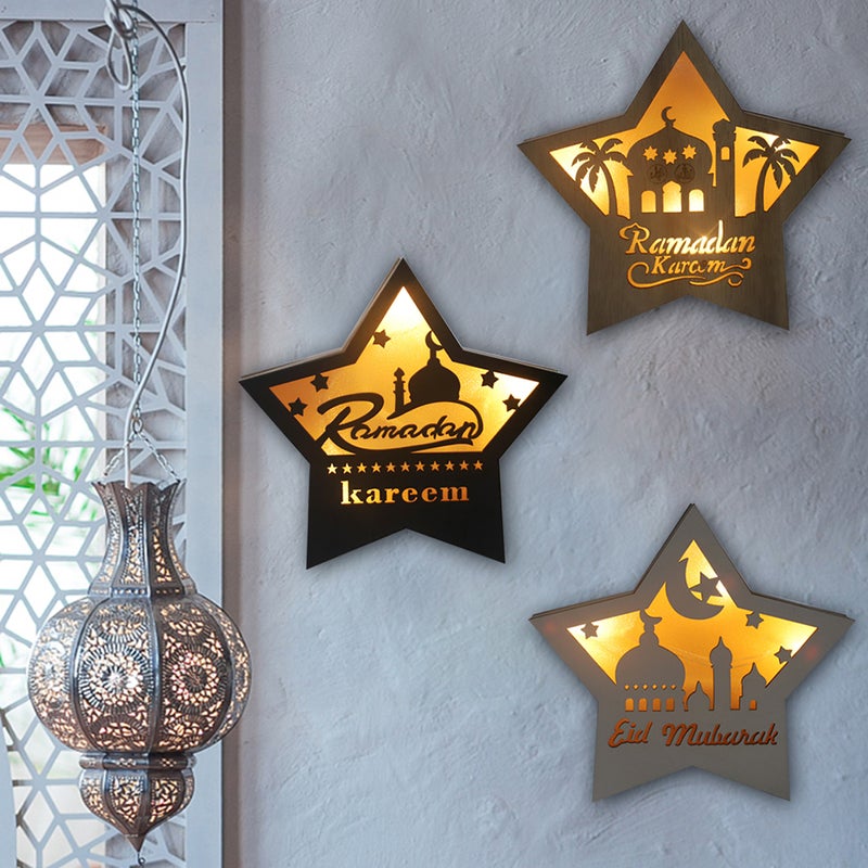 2 pcs Islam Lamp Wall Hanging Eid Lamp Pendants Corban Hollow-out Lamp Crafts Islam Festival Atmosphere Lamp Ornament Delicate Desktop Decorations for Party Festival Decor (No Battery ) - Image 3